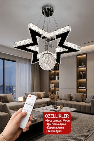 Yıldız Kristal Taşlı Modern Sarkıt Led Avize Çok Renkli