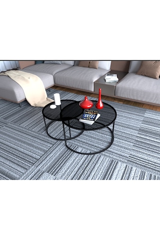 Visal Orta Sehpa Yuvarlak Füme Kırılmaz Cam 2'li Sehpa 80 Cm