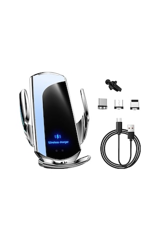 Yifomall Araç İçin 15w Kablosuz Şarjlı Akıllı Sensörlü Telefon Tutucu - Otomatik Açılma-kapama, 360 Döner, Gümüş GÜMÜŞ