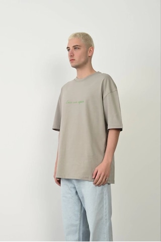 Vexor Erkek Baskılı T-shirt Kısa Kol Bisiklet Yaka Rahat Kalıp Tişört - Boyalı Gri Çok Renkli