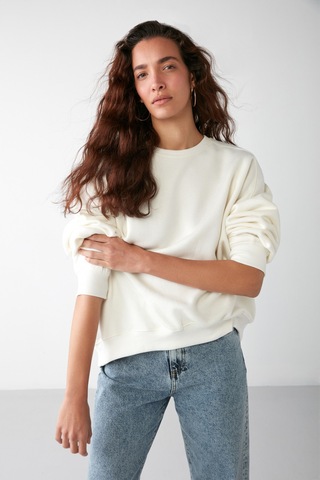 Grımelange Vaneltına Kadın Içi Polarlı 3 Iplik Organik Pamuk Oversize Basic Bisiklet Yaka Vanilya Sweatshirt