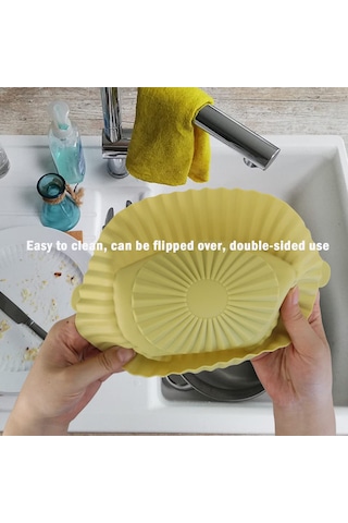 Ximistore9 Yeniden Kullanılabilir Hava Fritözü Silikon Tabanı, Çift Taraflı, Kolay Temizlenir, 16.5cm, 3 Adet Gri - Sarı - Kırmızı