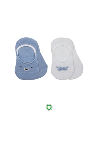 Bistyle 2'li Babet Cute Face Penye Çorap 30103 Mavi-beyaz Mavi - Beyaz