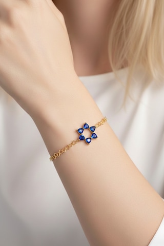 Aşkın Fısıltısı Safir Kalp Taşlı Bileklik 925 Ayar Gümüş Kalp Zincir 20 Cm Gold