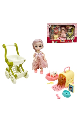 Dollyland Minkie Bebek Dostum Oyun Seti & Bebek, Hayvan Dostları Ve Pusetli 10 Parça Çok Renkli
