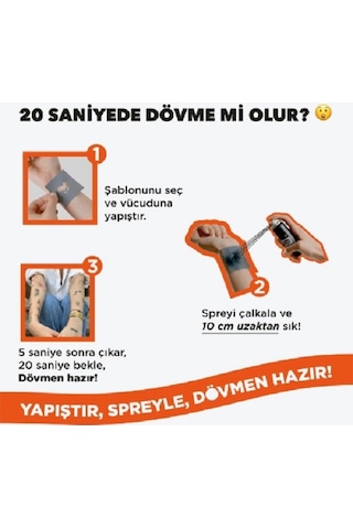 One Spray Tattoo Siyah Renk Geçici Dövme Spreyi + Sürpriz Şablon