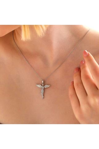 925 Ayar Gümüş Kanatlı Melek Kadın Kolye Gümüş