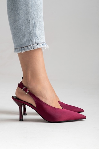 Esatsani Bordo Saten Arka Açık 9 Cm İnce Topuklu Özel Günler Davet Stiletto Kadın Ayakkabı Bordo Saten