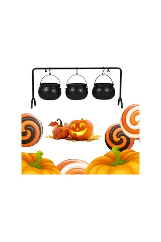 Yunboo 3'lü Demir-pp Halloween Saklama Kovaları, 56.5cm Braket Ve Kanca Seti, Siyah Siyah