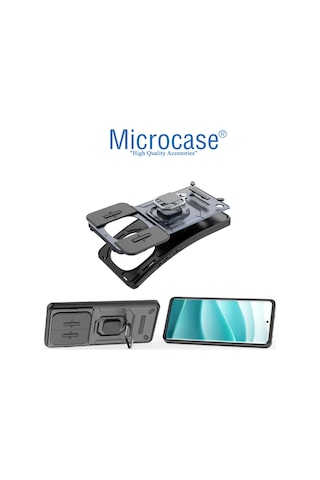 Microcase Xiaomi Poco M8 / Redmi Note 15 5g İle Uyumlu Kamera Kapaklı Manyetik Mıknatıslı Yüzük Standlı Kılıf-al5128 Siyah