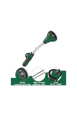 Lemestar Bahçe Yüksek Basınçlı Metal Hortum Püskürtme Tabancası - 8 Ayarlı Sprey Modu, Gri + Mavi Emzikli 1 Set