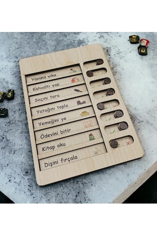 Ahşap Çocuk Günlük Rutin Checklist Kontrol Listesi