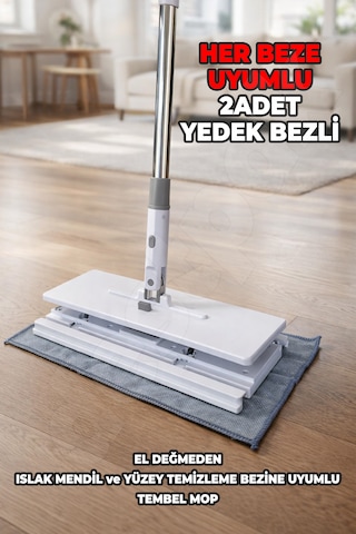 Tembel Mop 32 Cm Tüm Bezlerle Uyumlu Click Akıllı Mop Paleti Xl Kıskaçlı Mop El Değmeden Mop Aparatı