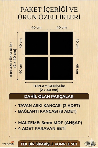 Lazer Kesim Paravan, Ahşap Separatör, Oda 4'lü Panel Levha Model04 40 X 40 Cm