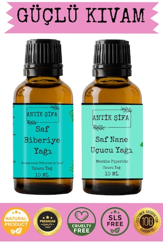 Biberiye Yağı Ve Nane Uçucu Yağı 10ml + 10 Ml - %100 Saf Seyreltilmemiş 20 ML