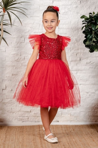 Mnk Baby & Kids Tüllü Kız Çocuk Kpl Elbise Mnk0526 Kırmızı