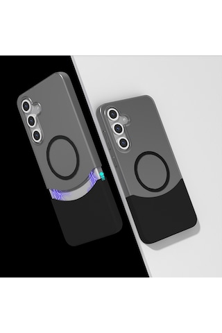 Ariatech Galaxy Uyumlu S25 Plus Kılıf M-safe Şarj Özellikli Mıknatıslı Duble Kapak - Siyah Siyah