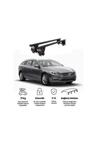 Royal Volvo V60 2010-2011 Uyumlu Siyah Kilitli Ara Atkı Port Bagaj Tavan Barı