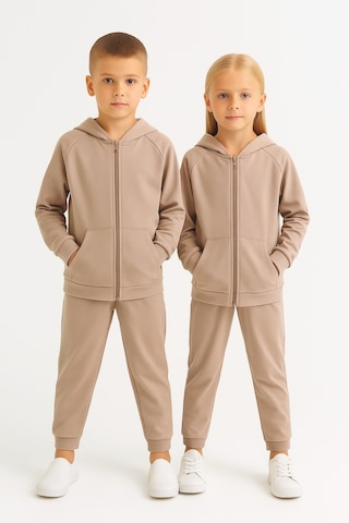 Kız - Erkek Çocuk Basic Fermuarlı Okul Eşofman Takımı Ak0785 Bej