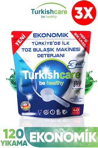 Turkishcare Ekonomik Hepsi Bir Arada Bulaşık Makinesi Deterjanı Toz 40x3 120 Yıkama