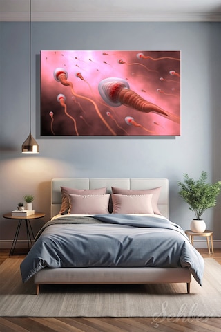 Sperm Hücrelerinin Yumurtaya Doğru Hareketi Tıbbi İllüstrasyon Kanvas Tablo Yatay Tekli 3366