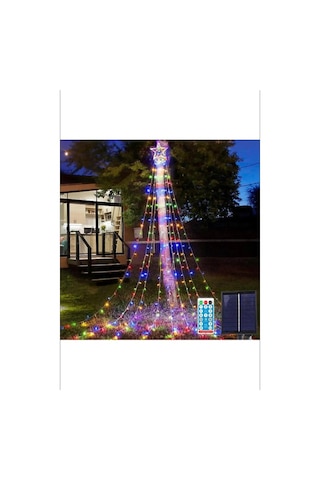 Tepe Yıldızlı Rgb Solar Led Yılbaşı Ağacı,duvar Süsü Kumandalı Ve Animasyonlu Işık Çok Renkli