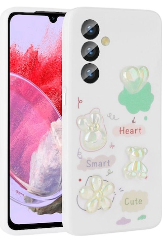 Galaxy M34 5g Kılıf Kabartma Figürlü Parlak Zore Toys Silikon Kapak Beyaz
