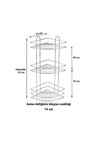 3 Katlı Krom Yapışkanlı Banyo Köşeliği Düzenleyici, Şampuanlık, Paslanmaz Metal Köşelik Duş Rafı - EK-03
