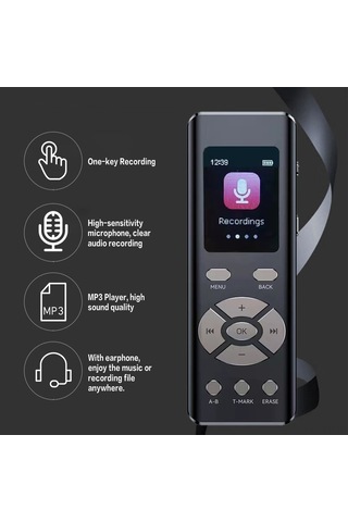 Singree V03 Renkli Ekranlı Yüksek Hassasiyetli Dijital Ses Kaydedici, Mp3 Çalar, 8gb Dahili Hafıza, Usb-c Bağlantı
