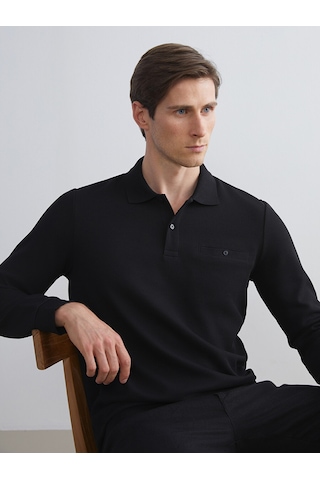 Lcwaıkıkı Classic Siyah Polo Yaka Uzun Kollu Erkek Sweatshirt