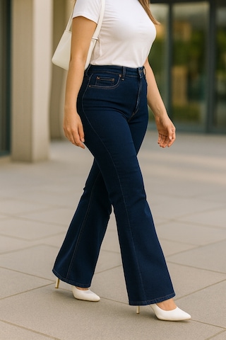 Cedy Denim Cedy Denım - Kadın Büyük Beden İspanyol Paça Yüksek Bel Skinny Fit Likralı Pantolon C628 Lacivert