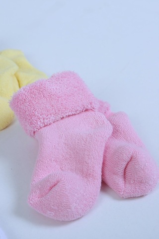 %100 Pamuklu 6'lı Yenidoğan Havlu Kışlık Bebek Çorap Pembe
