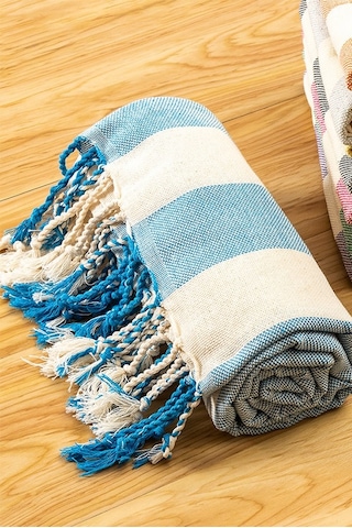 Mulberry Striped Peştemal Banyo Havlusu Plaj Havlusu Mavi