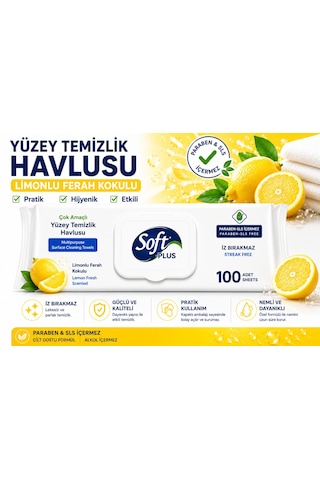 Soft Plus Yüzey Temizlik Havlusu Beyaz Sabun Ve Limon Kokulu 400 Yaprak 4'lü Set