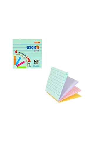 Stick'n 21577 Yapışkanlı Not Kağıdı 76x76 Çizgili 100 Yaprak 4 Renk
