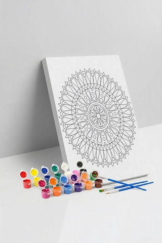 Geometrik Çiçek Mandala Ahşap Boyama Seti 40x50 Cm