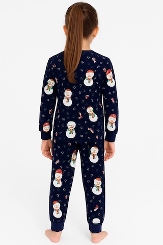 Zuzunga Unisex Yılbaşı Kardan Adam Desenli Çocuk Pijama Takımı Lacivert