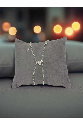 Gümüş Mıknatıslı Yarım Kalp Çift Bileklik Romantik, Ayarlanabilir Gümüş