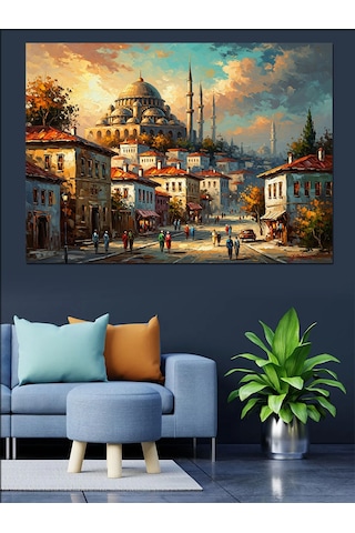 Ahşap Tablo Gün Batımı İstanbul Camii Ve İnsanlar Çocuk Odası Tabloları