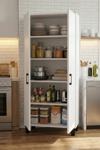Reyo Falez Mutfak Dolabı Çok Amaçlı, 160cm Kiler Dolabı, 2 Kapaklı 5 Raflı Banyo Dolabı, Beyaz - 251