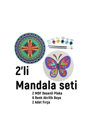 2'li Mandala Boyama Seti- Okul - Aile Etkinliği-2 Ham Mdf Plaka,