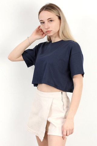 Giysa Kadın Bisiklet Yaka Salaş Basic T-shirt Lacivert - 925007 Lacivert