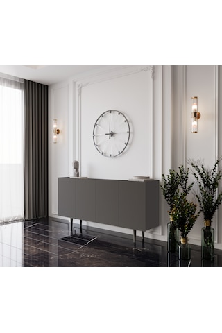 Enwood Capella Gri Mdf 4 Kapaklı Raflı 160 Lık Konsol