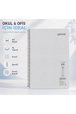 Mynote Flex Pastel A4 96 Yaprak 60 Gr Spiralli Kareli Defter Gri