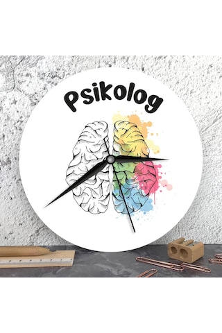 Psikoloğa Hediye Ahşap Duvar Saati 0240-beyaz-şekilli-48cm