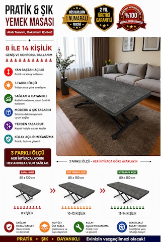 Yan Baştan Açılır Akıllı Masa Üst Tabla Mdf Yüksekliği Ayarlanabilir Antrasit