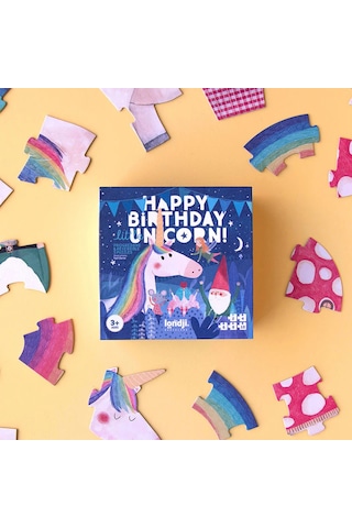 Londji Happy Birthday Unicorn Çift Taraflı Puzzle Canlı Renkler