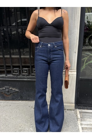 Out Of Standart Kadın Midwaist Flare Yüksek Bel Geniş Paça Jean Pantolon İndigo
