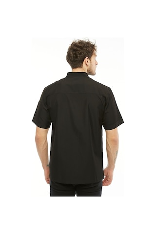 Uniprom Kısa Kollu Aşçı Ceketi Önlük Omuz Nakışlı Cepli Şef, Garson Siyah