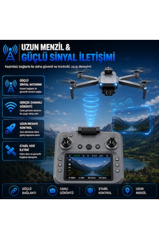 Gps Destekli Profesyonel Drone 4k Kamera, 3 Eksen Gimbal, Engelden Kaçınma Sensörü, Ekranlı Kumanda, Tek Tuş Eve Dönüş